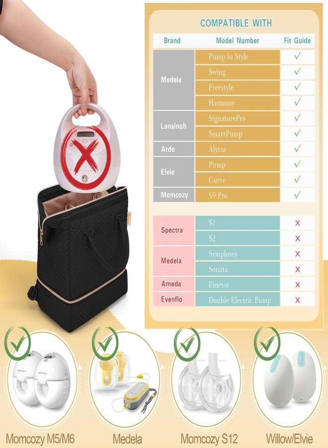 Fasrom Small Breast Pump Bag Backpack with Cooler Compatible with Momcozy and Medela Pumps, Pumping Tote with Waterproof Mat, Black - Image 2